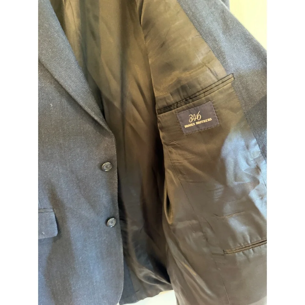 Brooks Brothers 346 Mens 41R Navy Blue Wool Silk Linen Blazer Lined